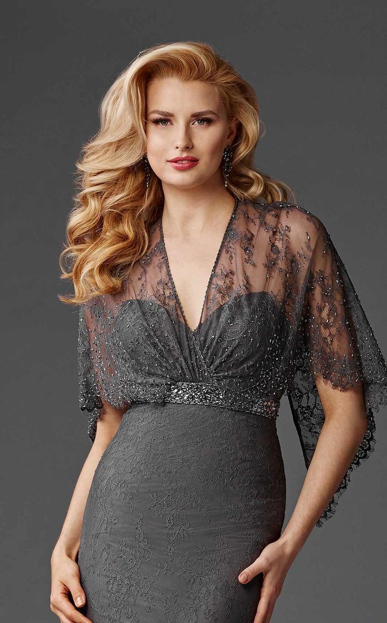 Evening Sheath V-Neck Beaded Floor-Length Lace Gown M6435 by Clarisse 24 / Dark Gray Evening Sheath V-Neck Beaded Floor-Length Lace Gown M6435 by Clarisse 24 / Dark Gray
