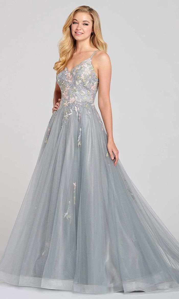 Colette for Mon Cheri - CL12138 Lace Applique Gossamer A-Line Gown Prom Dresses 00 / Platinum/Multi