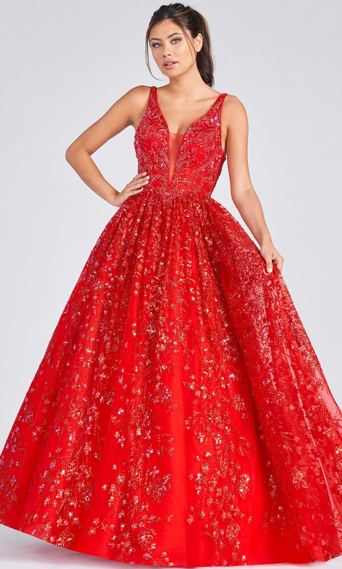 Colette For Mon Cheri CL12237 - Sequins Rhinestone Tulle Ball Gown Prom Dresses 00 / Red