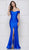 Colors Dress - 2107 Off Shoulder Front Slit Satin Mermaid Gown Evening Dresses 0 / Royal