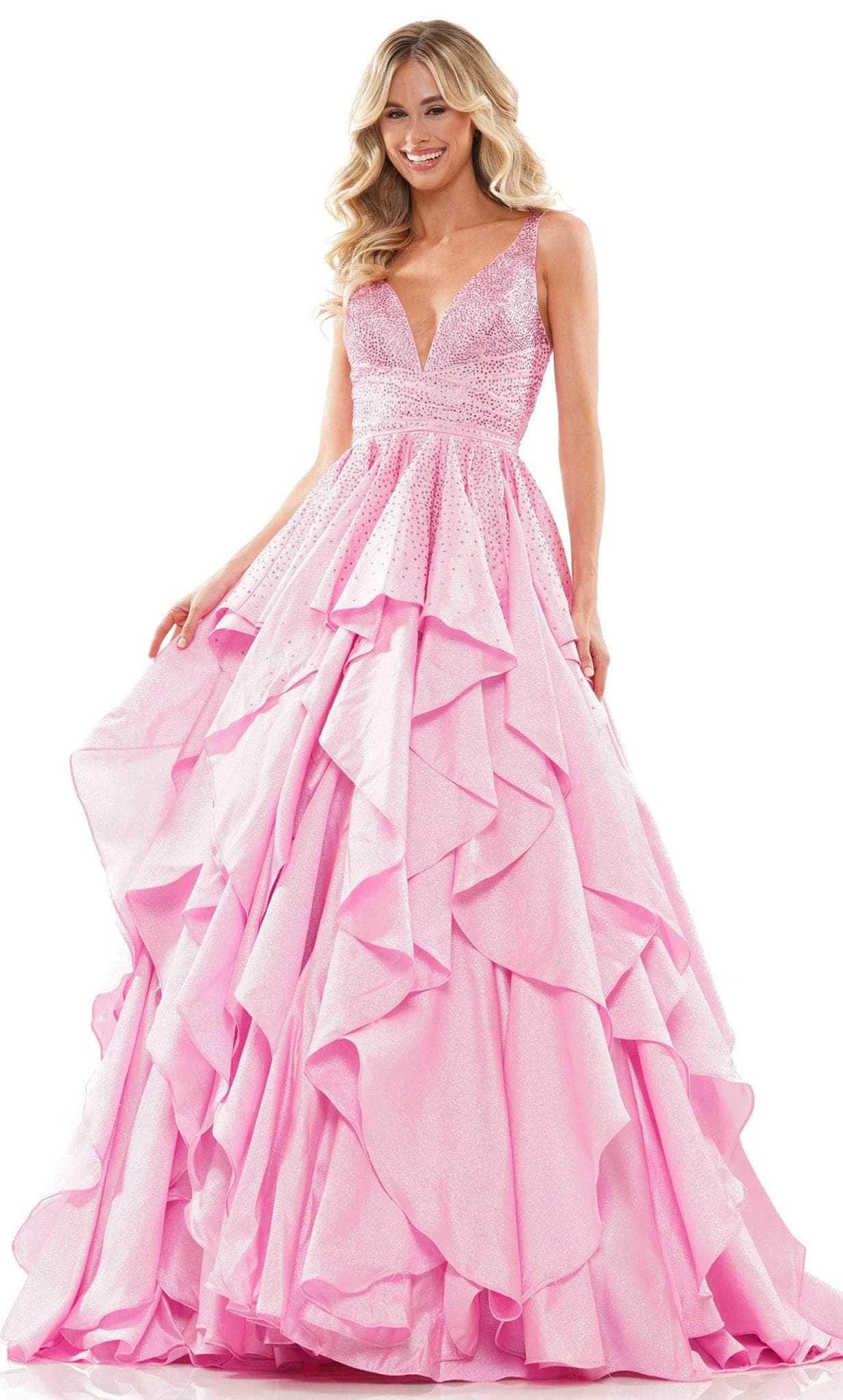 Colors Dress 2890 - Beaded Ruffle-Wavy A-line Gown Couture Candy Colors Dress 2890 - Beaded Ruffle-Wavy A-line Gown Couture Candy