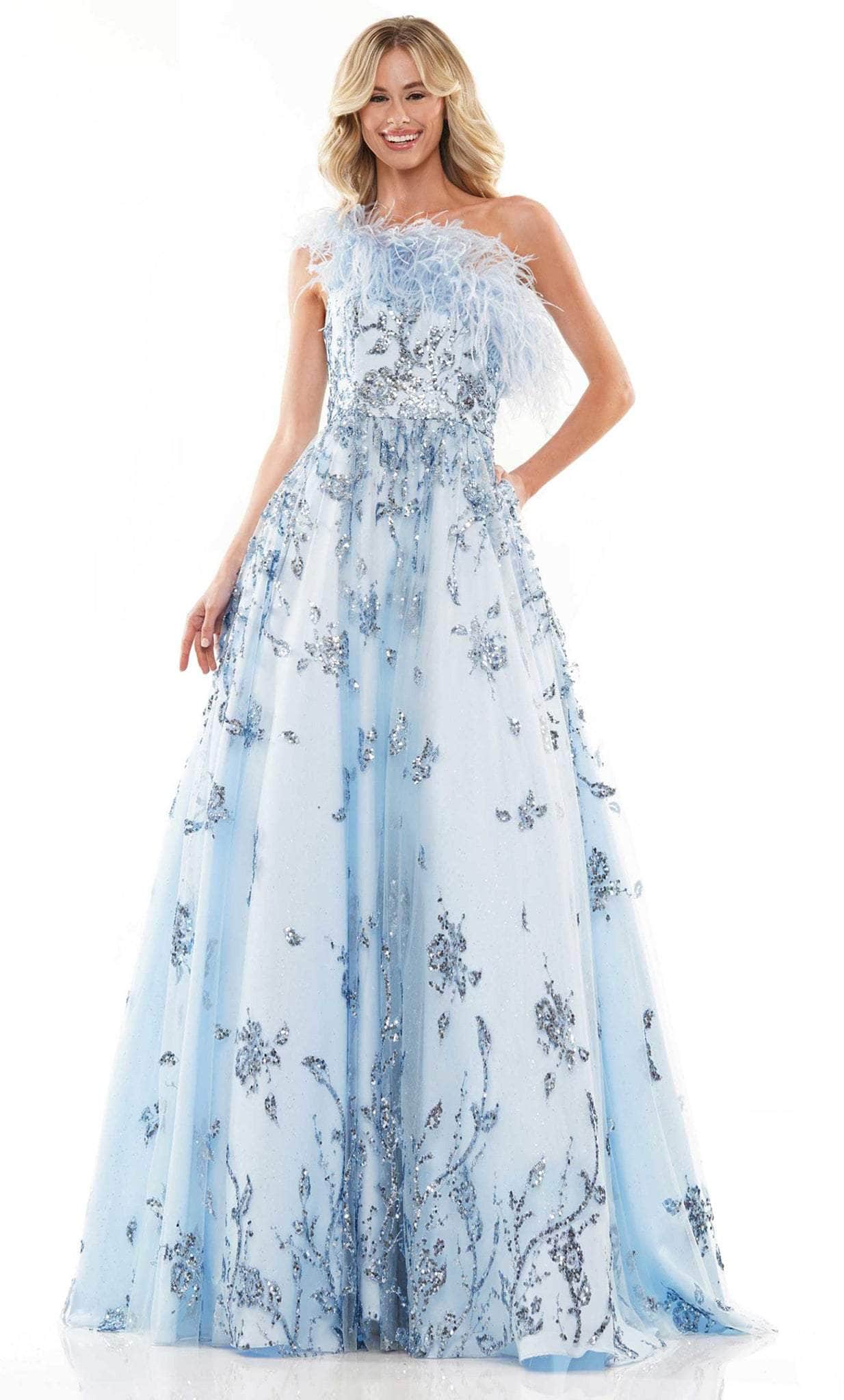 Colors Dress 2950 - One-Shoulder Feathered Prom Gown Couture Candy Colors Dress 2950 - One-Shoulder Feathered Prom Gown Couture Candy