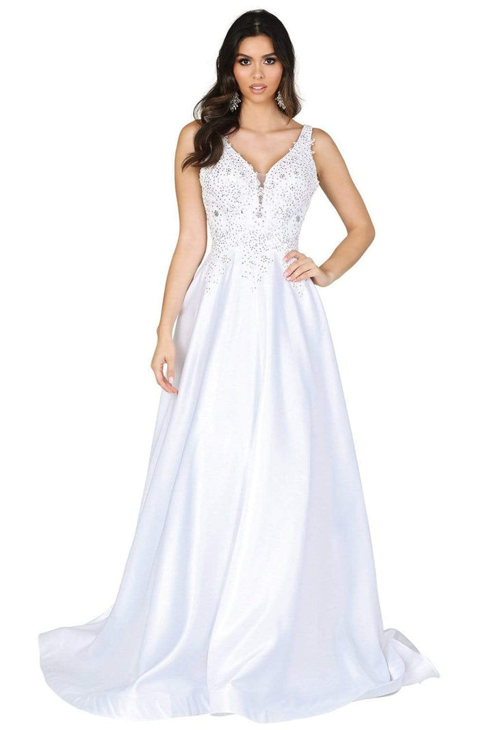 Dancing Queen - 139 Embellished Plunging V-Neck Wedding Gown Wedding Dresses XS / White