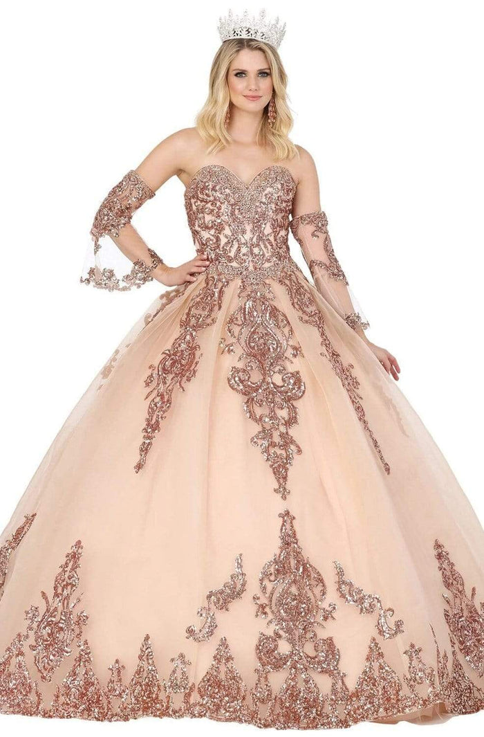 Dancing Queen - 1512 Embellished Strapless Sweetheart Ballgown Quinceanera Dresses XS / Rose Gold