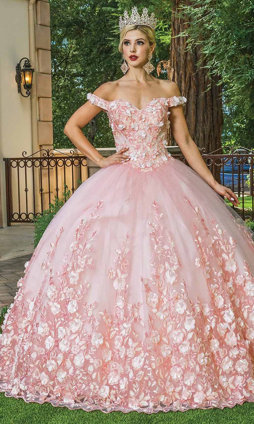 Dancing Queen - 1569 Off Shoulder Floral Applique Ballgown Couture Candy Dancing Queen - 1569 Off Shoulder Floral Applique Ballgown Couture Candy