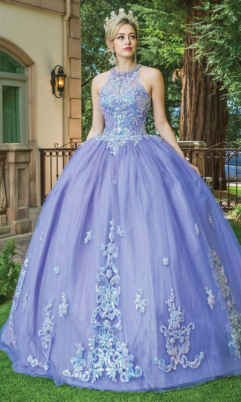 Dancing Queen - 1630 Halter Neck Sequined Tulle Gown Dancing Queen - 1630 Halter Neck Sequined Tulle Gown