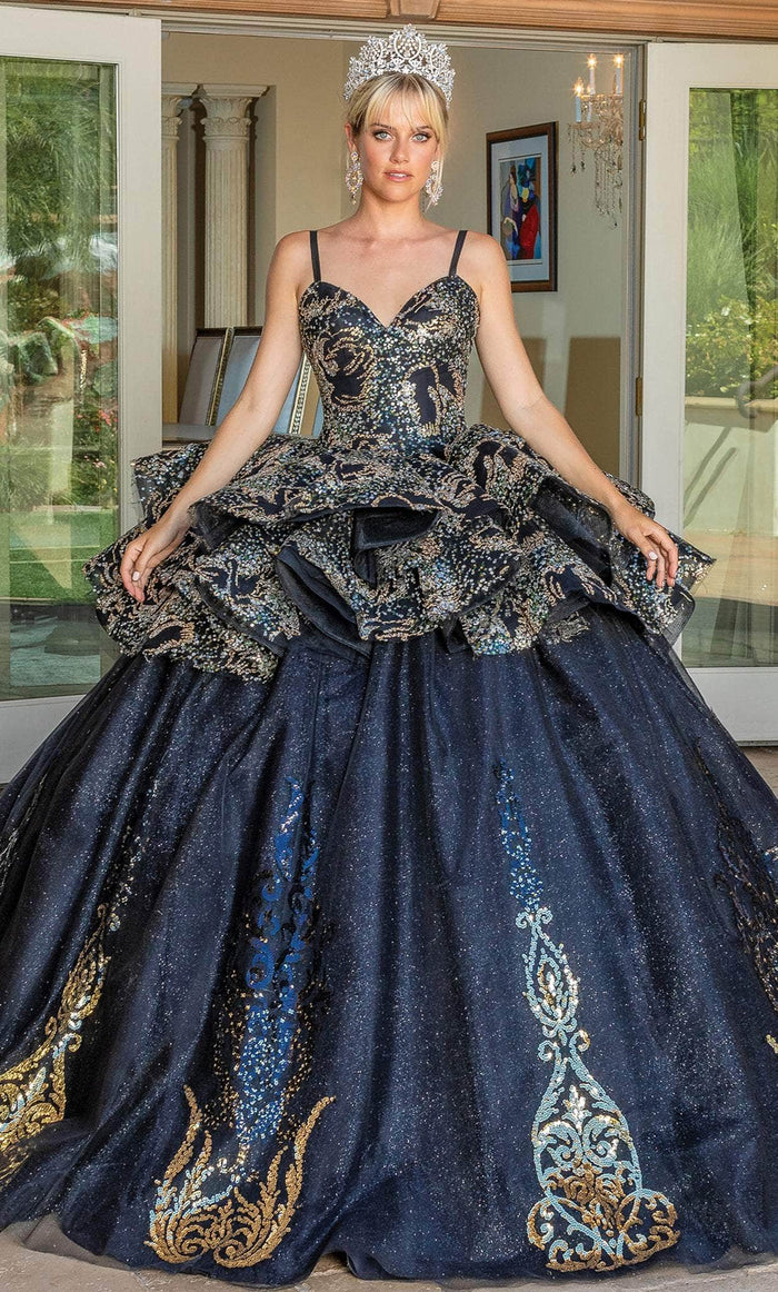 Dancing Queen 1656 - Ornate Peplum Quinceanera Ballgown Ball Gowns XS / Black