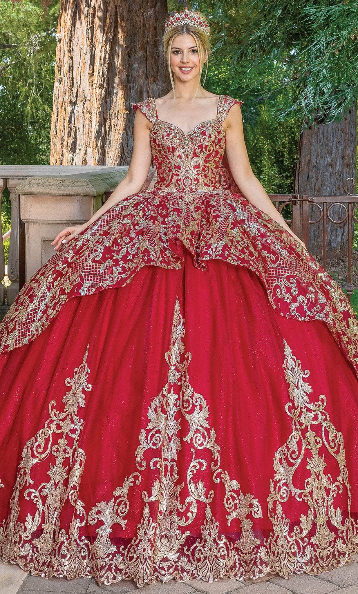 Dancing Queen 1670 Long Quinceanera Dress Burgundy / XLarge Dancing Queen 1670 Long Quinceanera Dress Burgundy / XLarge