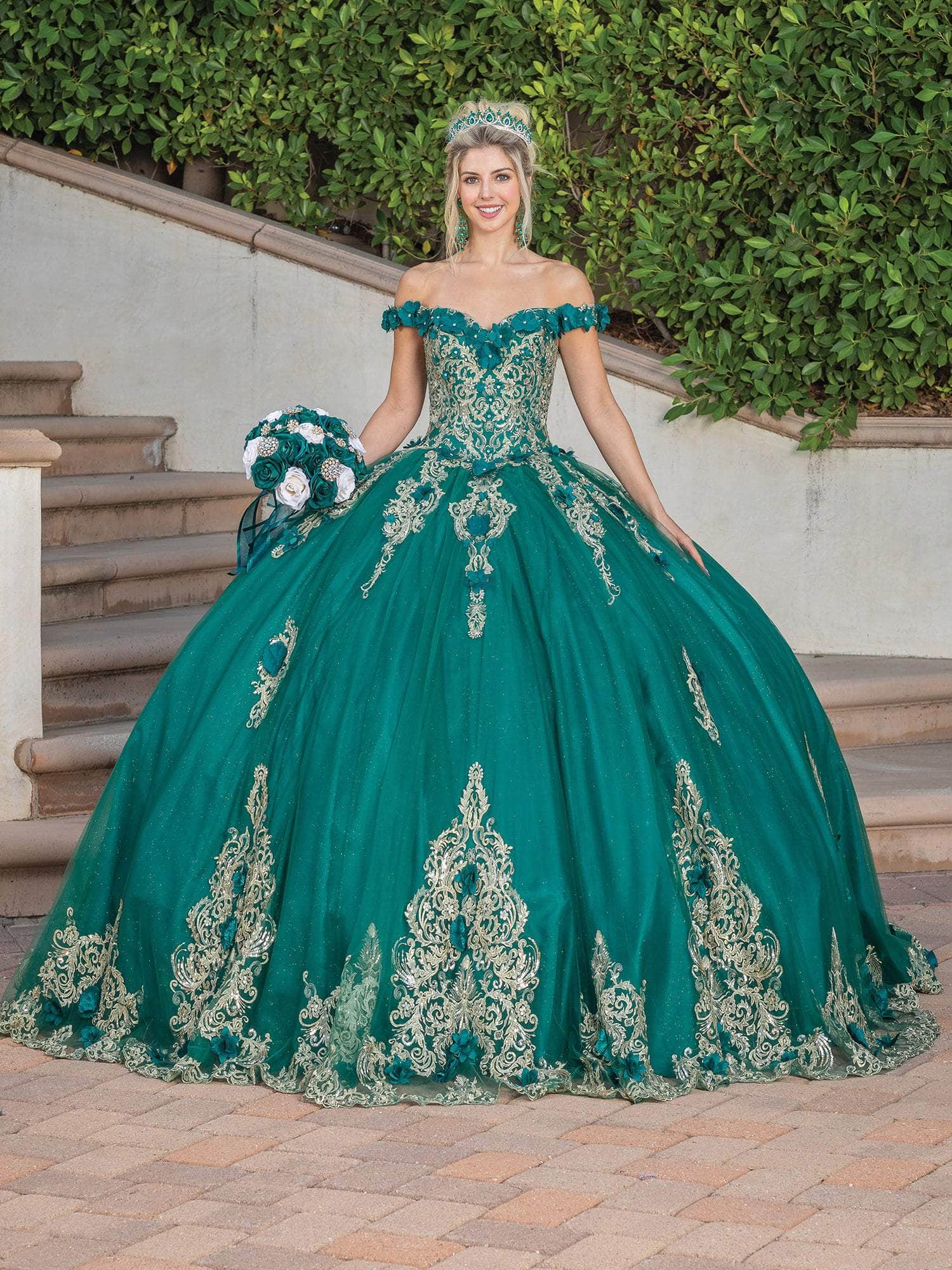 emerald green quince dress with flowers Alta Couture Quinceanera Dress RQ3160 8 / Purple Gold