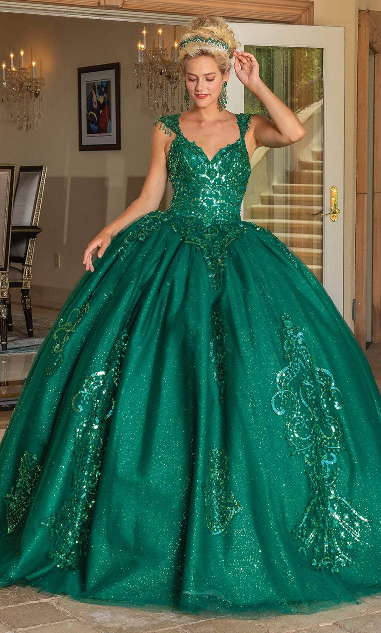 Dancing Queen 1758 Long Quinceanera Dress Hunter Green / 2XLarge Dancing Queen 1758 Long Quinceanera Dress Hunter Green / 2XLarge