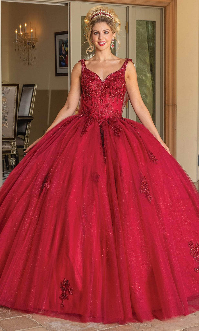 Dancing Queen 1767 - Sleeveless Beaded Ballgown With Cape Quinceanera Dresses XS / Burgundy