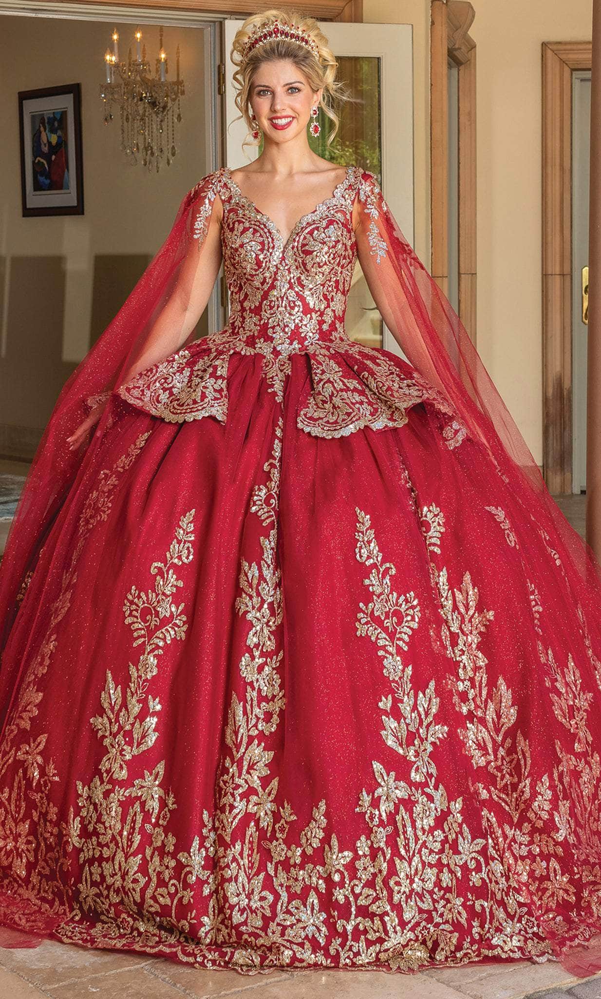 Dancing Queen 1781 Long Quinceanera Dress Burgundy / Large Dancing Queen 1781 Long Quinceanera Dress Burgundy / Large