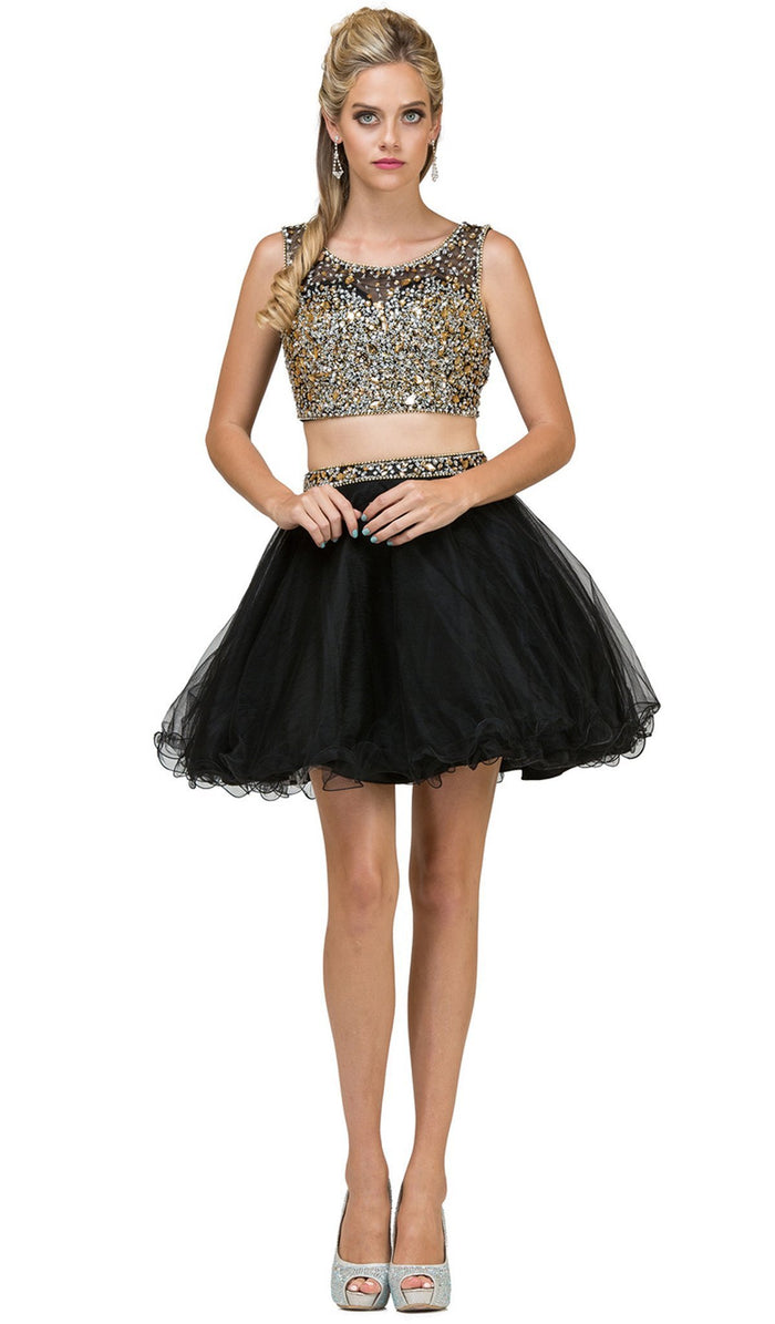Dancing Queen - 2007 Two Piece Jeweled A-line Cocktail Dress Special Occasion Dress XS / Black