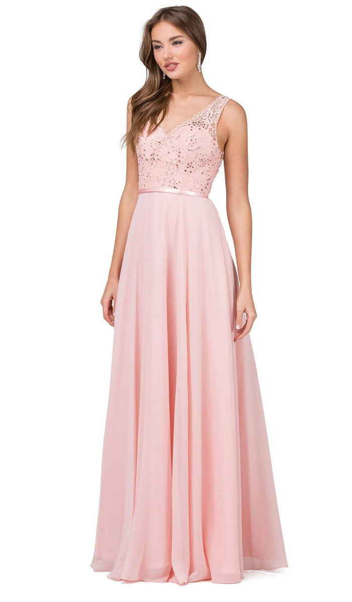 Dancing Queen - 2267 Sleeveless Scalloped Lace Illusion Prom Gown Prom Dresses XS / Blush