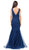 Dancing Queen - 2383 V-neck Embellished Mermaid Prom Gown Special Occasion Dress M / Navy