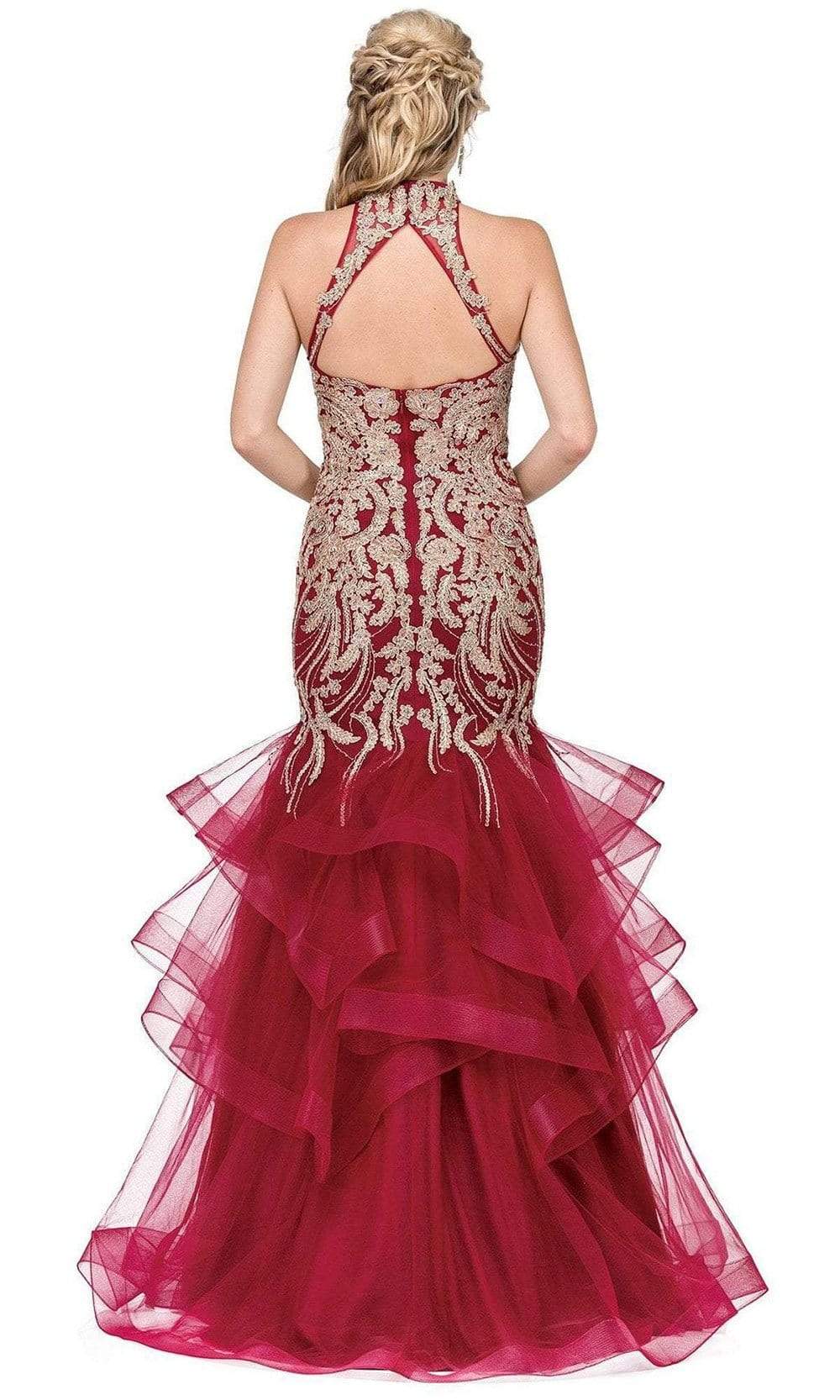 Dancing Queen - 2447 Gold Applique Halter Tiered Mermaid Prom Dress Couture Candy Dancing Queen - 2447 Gold Applique Halter Tiered Mermaid Prom Dress Couture Candy