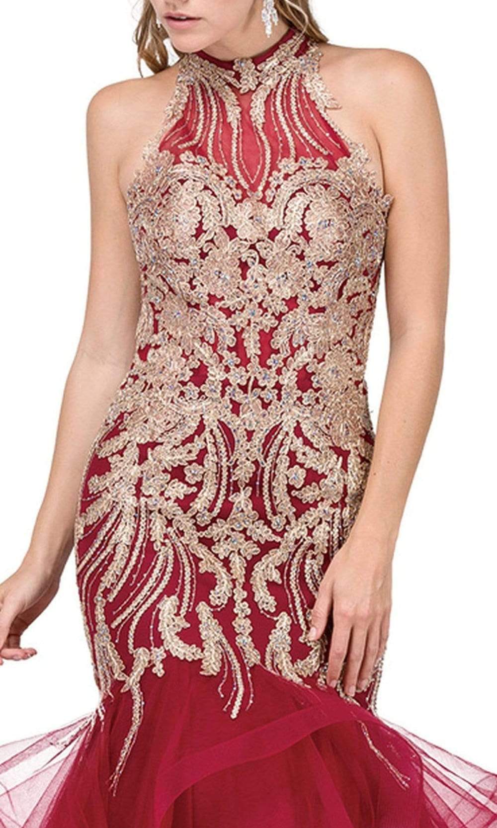 Dancing Queen - 2447 Gold Applique Halter Tiered Mermaid Prom Dress Couture Candy Dancing Queen - 2447 Gold Applique Halter Tiered Mermaid Prom Dress Couture Candy