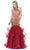 Dancing Queen - 2447 Gold Applique Halter Tiered Mermaid Prom Dress Prom Dresses XS / Burgundy/Gold