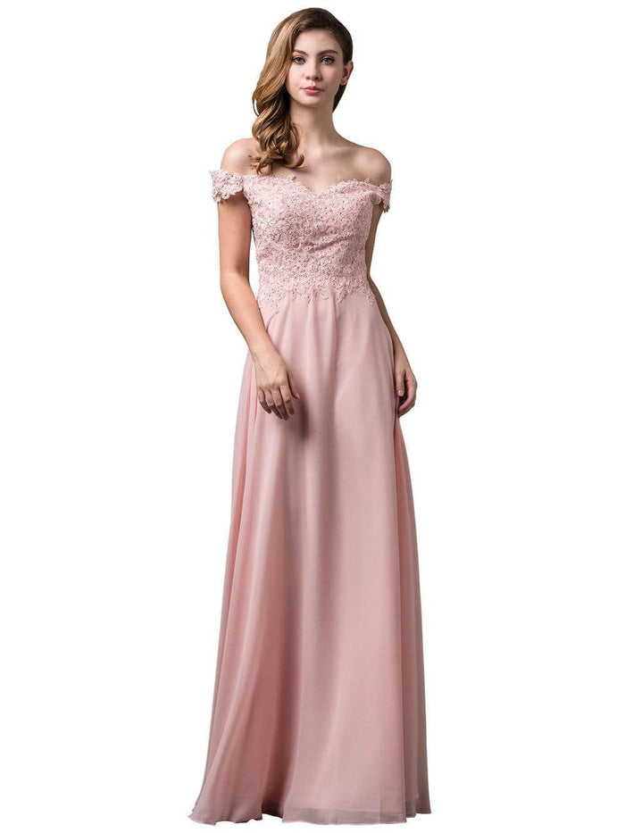 Dancing Queen - 2492 Off Shoulder Lace Applique Evening Dress Evening Dresses XS / Blush