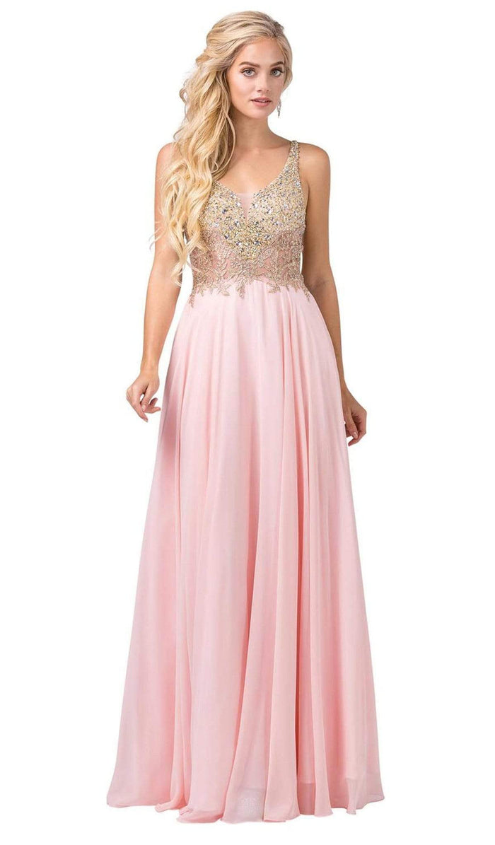 Dancing Queen - 2494 Jewel Encrusted Bodice A-Line Chiffon Gown Prom Dresses XS / Blush