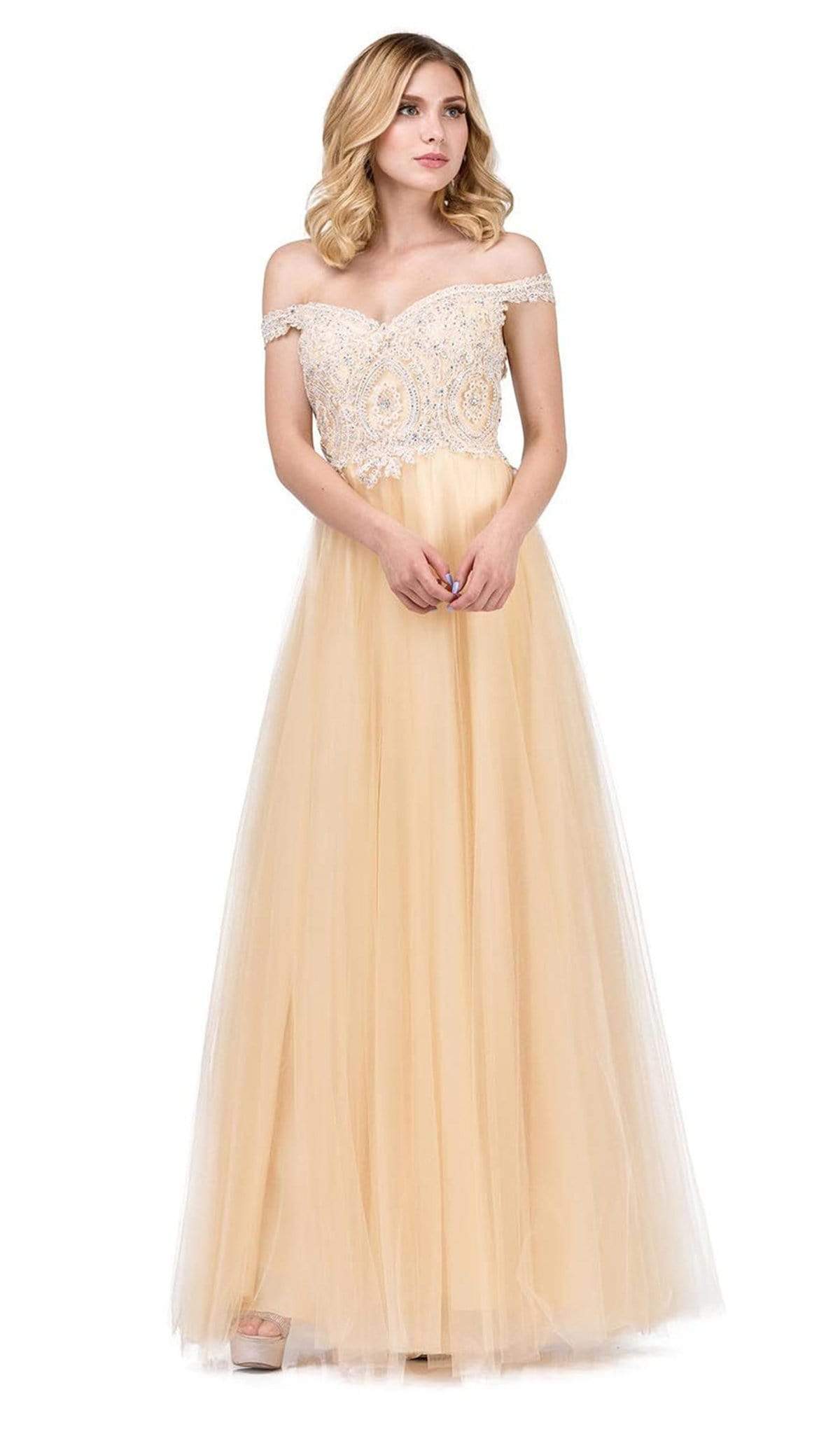 Off-Shoulder Sweetheart Long Formal Dress - PromGirl Champagne / XSmall Off-Shoulder Sweetheart Long Formal Dress - PromGirl Champagne / XSmall