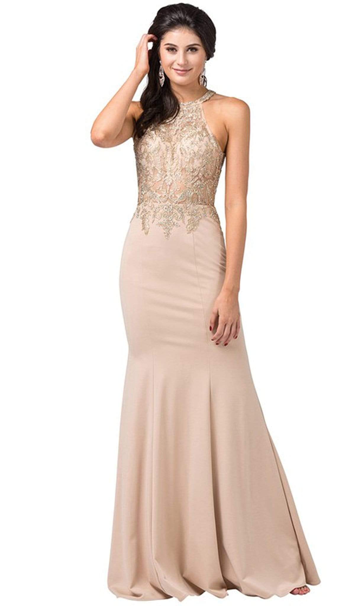Dancing Queen - 2555 Embroidered Halter Long Trumpet Gown 3XL / Champagne - Shop Dancing Queen dresses on Couture Candy at CoutureCandy.com Dancing Queen - 2555 Embroidered Halter Long Trumpet Gown 3XL / Champagne - Shop Dancing Queen dresses on Couture Candy at CoutureCandy.com