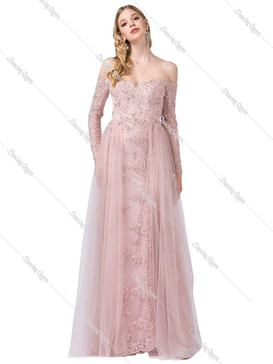 Lace Long Sleeve Gown with Overskirt