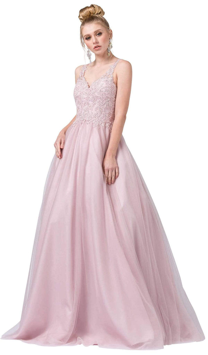 Dancing Queen - 2626 Embroidered V-neck Ballgown Ball Gowns XS / Dusty Pink