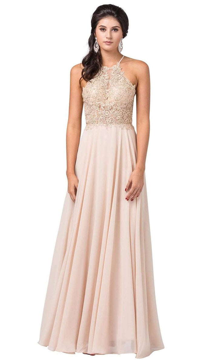 Dancing Queen - 2716 Lace Applique Halter A-line Dress Special Occasion Dress XS / Champagne
