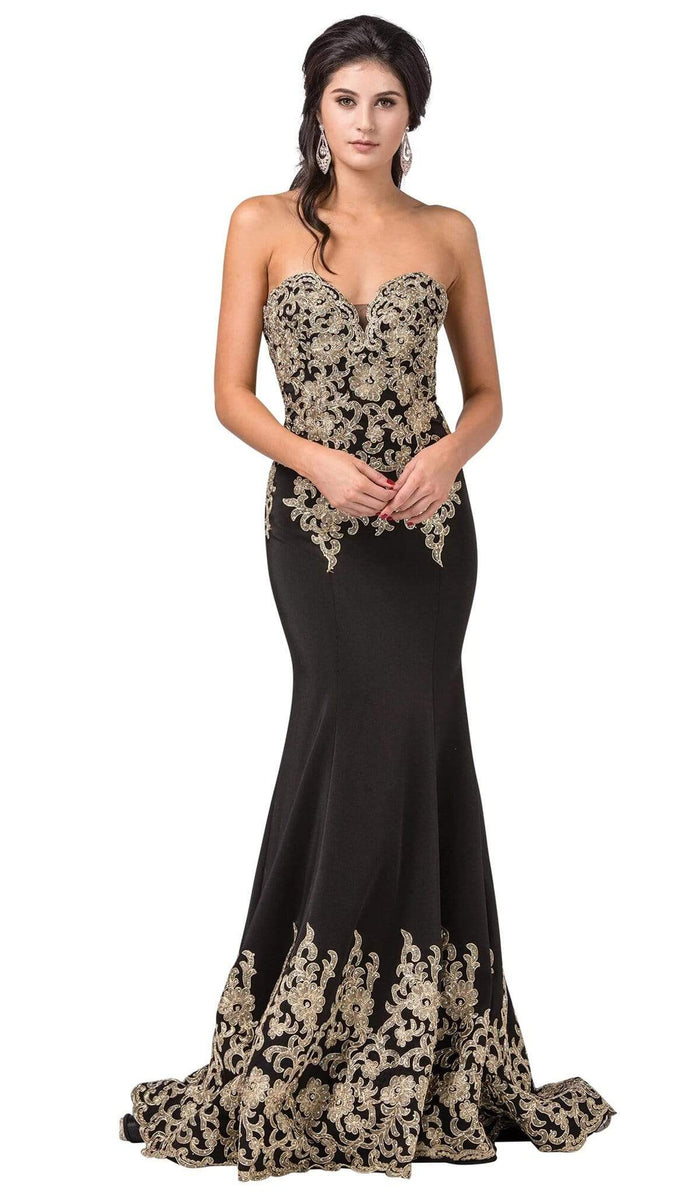 Dancing Queen - 2718 Gilded Plunging Sweetheart Trumpet Gown Special Occasion Dress XS / Black