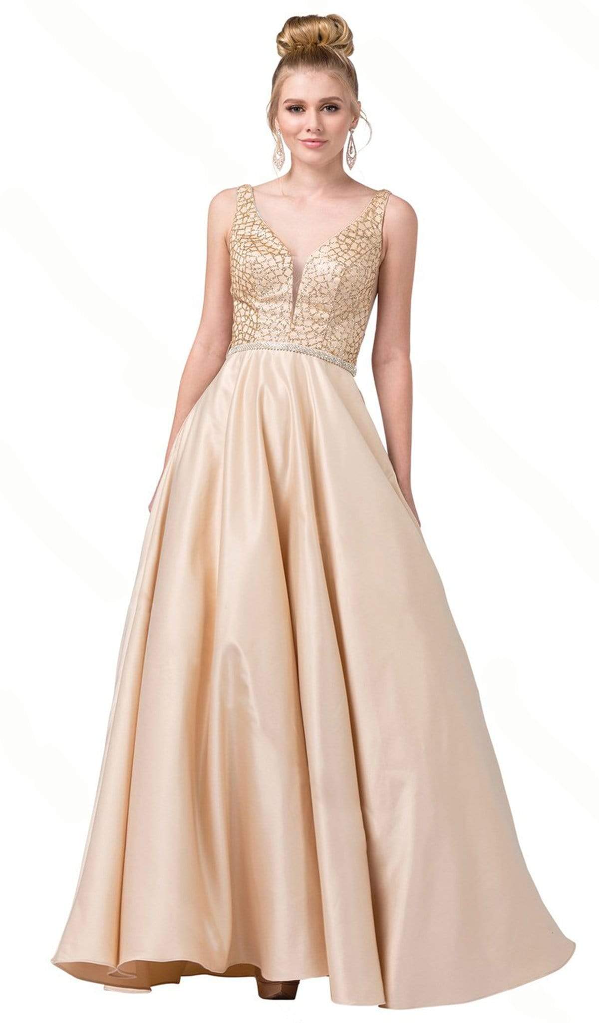 Dancing Queen - 2805 Plunging V-Neck A-Line Prom Gown Couture Candy Dancing Queen - 2805 Plunging V-Neck A-Line Prom Gown Couture Candy