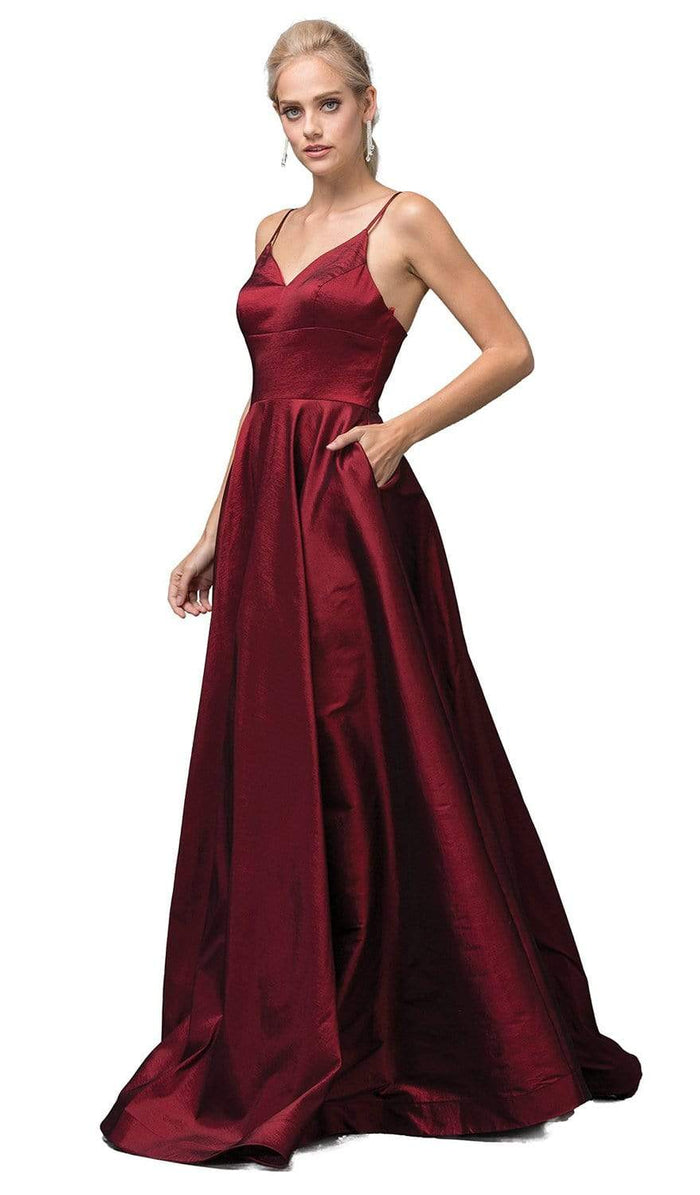 Dancing Queen - 2825 V-Neck Pleated A-Line Evening Gown Prom Dresses XS / Burgundy
