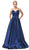 Dancing Queen - 2825 V-Neck Pleated A-Line Evening Gown Prom Dresses XS / Navy