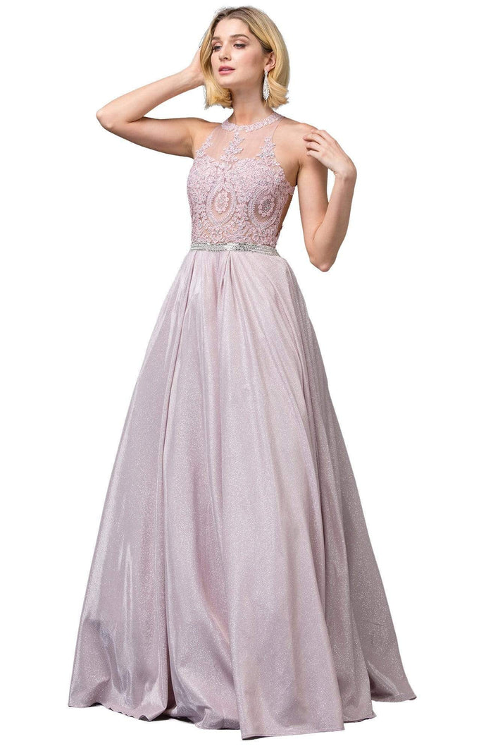 Dancing Queen - 2829 Embroidered Halter Neck Ballgown Evening Dresses XS / Blush
