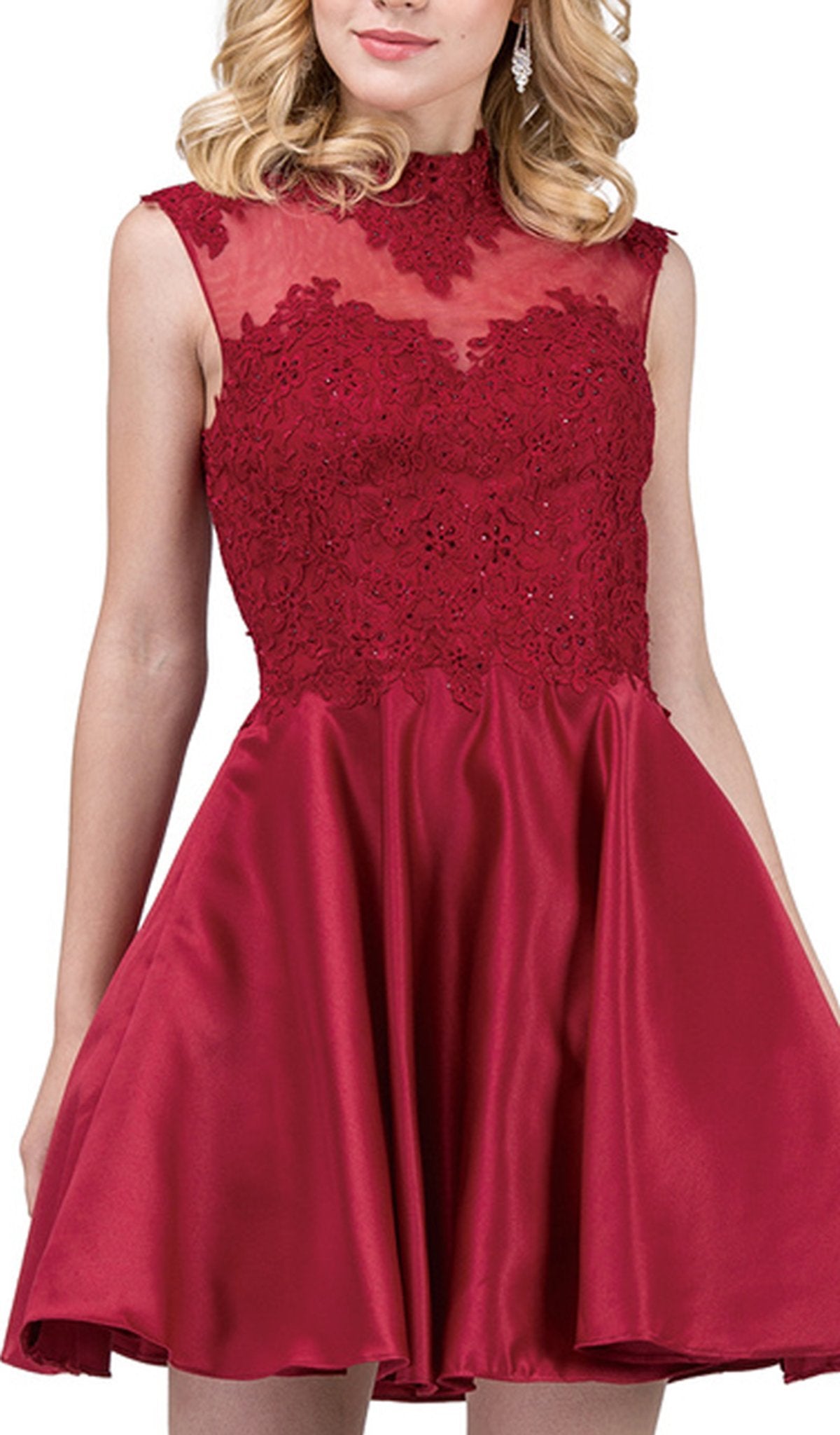 Dancing Queen - 3069 Appliqued Illusion High Neck Homecoming Dress 2XL / Champagne Dancing Queen - 3069 Appliqued Illusion High Neck Homecoming Dress 2XL / Champagne