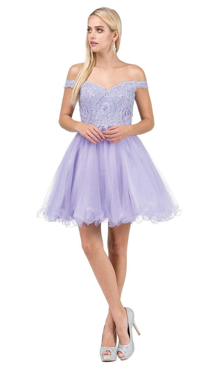 Dancing Queen - 3070 Beaded Lace Off Shoulder Cocktail Dress Homecoming Dresses XS / Lilac