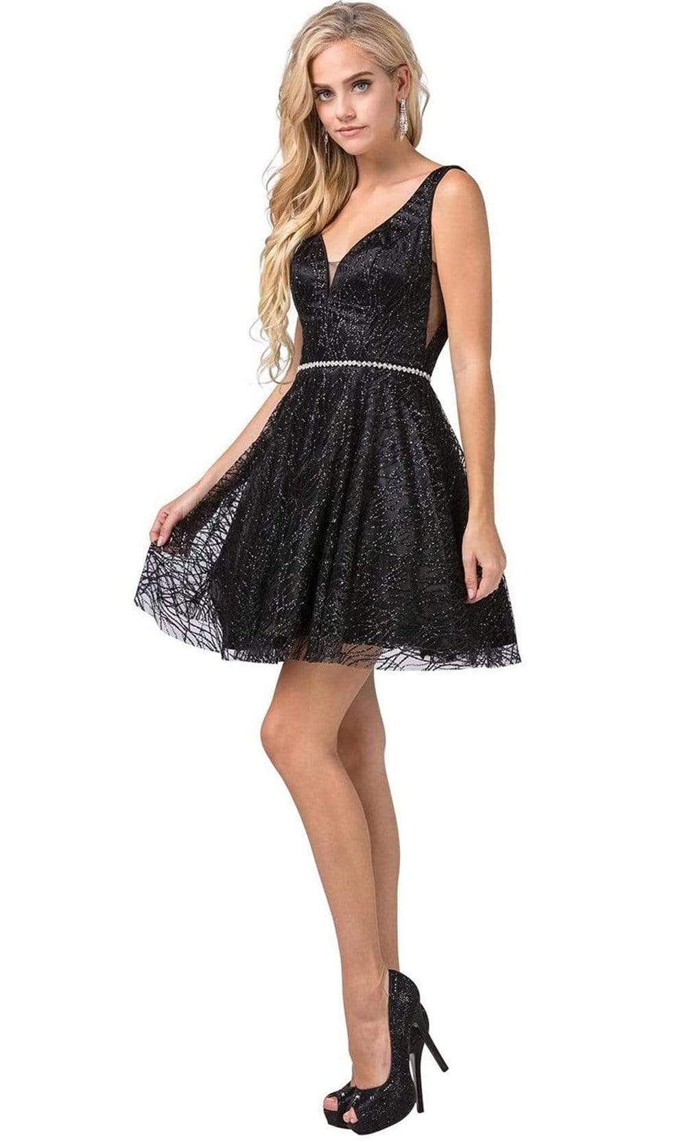 Dancing Queen - 3103 Glitter Mesh Fit and Flare Cocktail Dress Couture Candy Dancing Queen - 3103 Glitter Mesh Fit and Flare Cocktail Dress Couture Candy