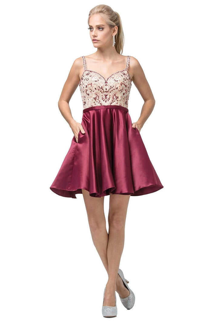 Dancing Queen - 3125 Beaded Sweetheart A-line Dress Homecoming Dresses XS / Burgundy