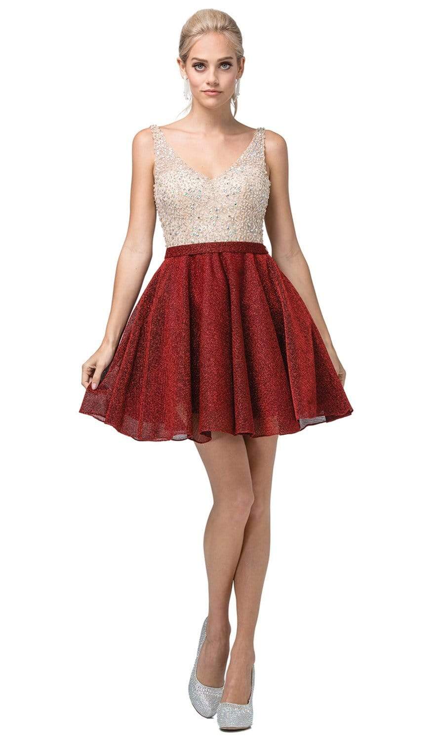 Dancing Queen - 3130 Sleeveless V Neck Beaded Top A-Line Dress Couture Candy Dancing Queen - 3130 Sleeveless V Neck Beaded Top A-Line Dress Couture Candy