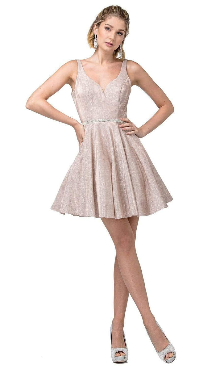 Dancing Queen - 3142 V-Neck Pleated A-Line Cocktail Dress Homecoming Dresses XS / Rose Gold