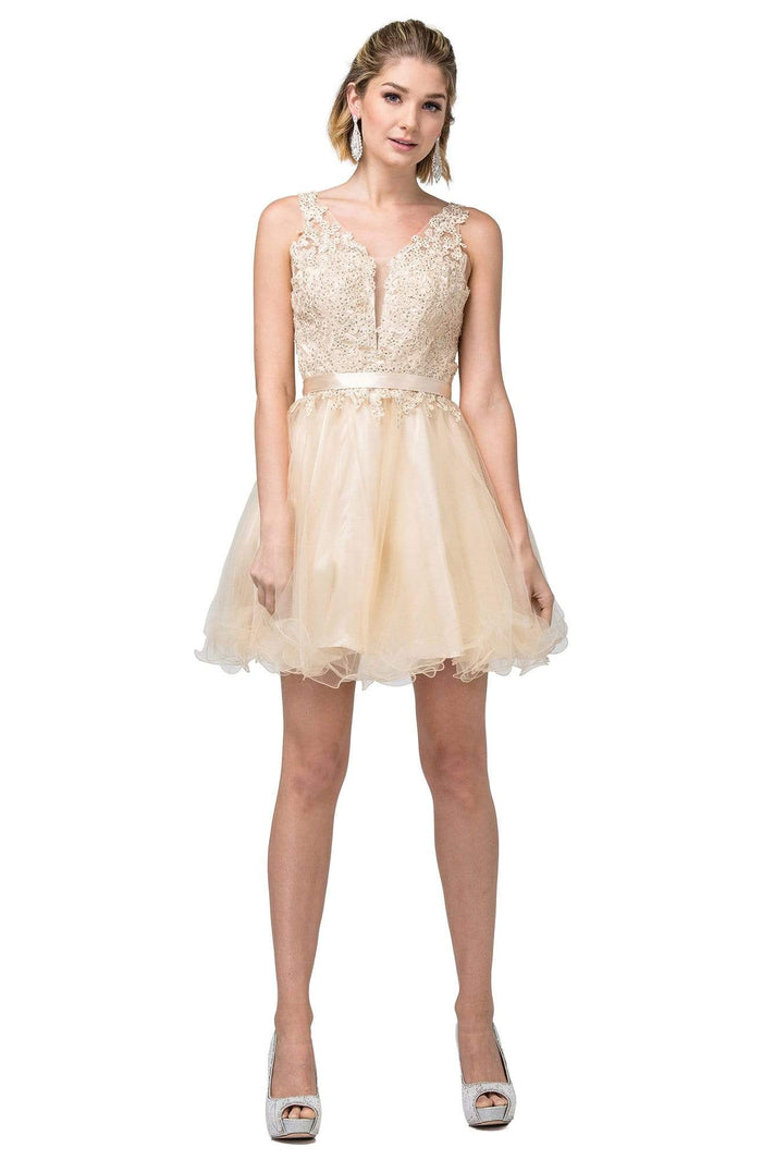 Dancing Queen - 3150 Appliqued Lace Bodice Tulle Dress Homecoming Dresses XS / Champagne