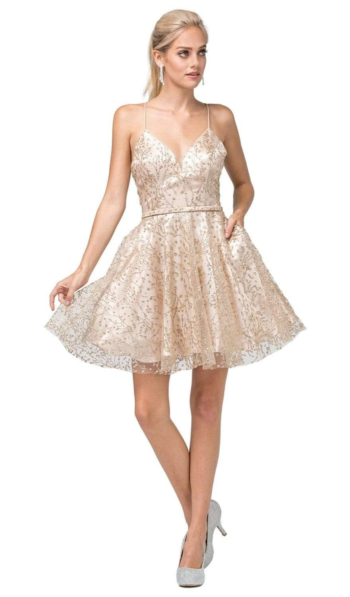 Dancing Queen - 3154 Trailing Glitter Motif A-Line Dress Homecoming Dresses XS / Gold