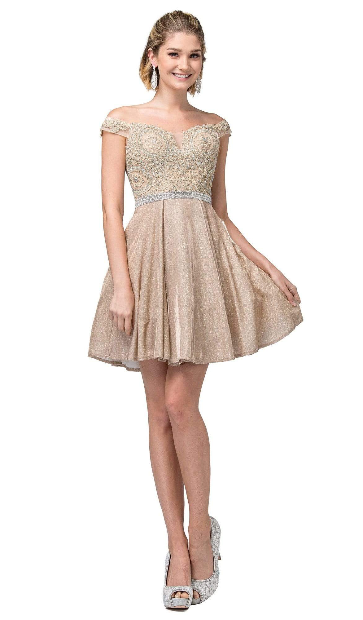Dancing Queen - 3189 Embroidered Off-Shoulder A-line Dress Couture Candy Dancing Queen - 3189 Embroidered Off-Shoulder A-line Dress Couture Candy