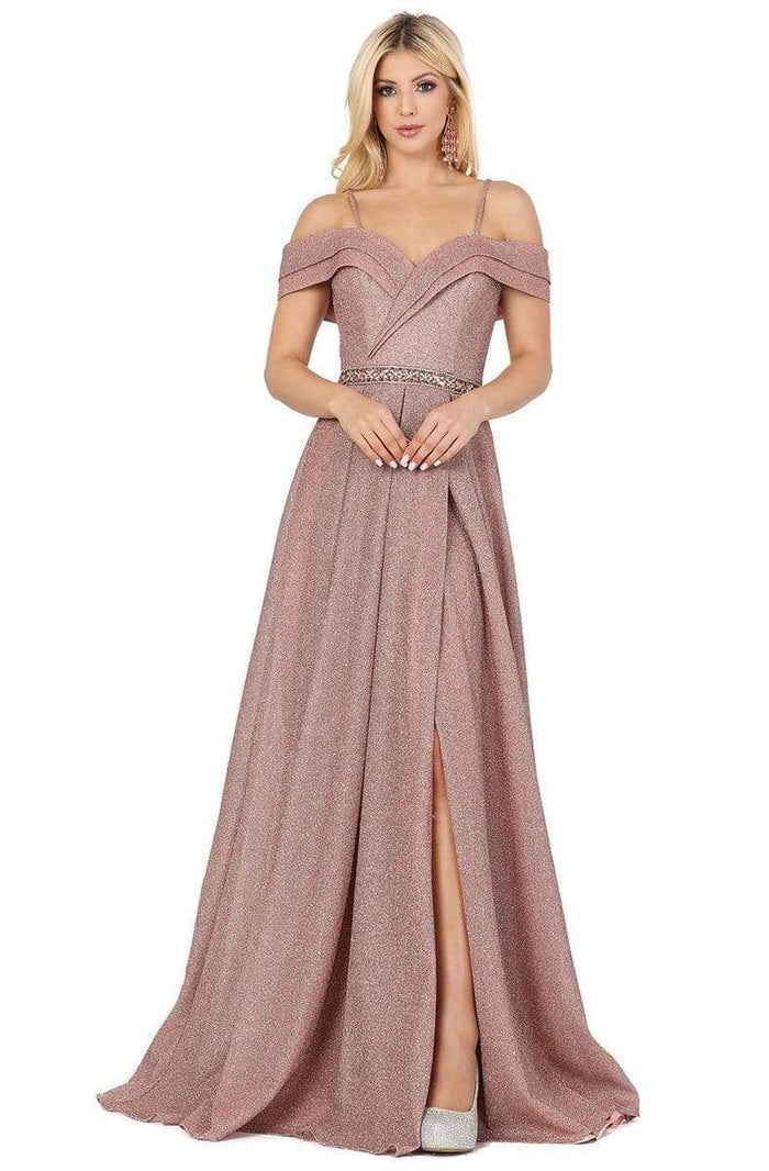 Dancing Queen - 4006 Pleated Off-Shoulder A-line Gown Prom Dresses XS / Dark Rose Gold