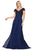 Dancing Queen - 4015 Short Sleeve Beaded Bodice Chiffon Gown Evening Dresses XS / Navy