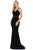 Dancing Queen - 4102 Jeweled Waist Velvet High Slit Dress Evening Dresses XS / Navy