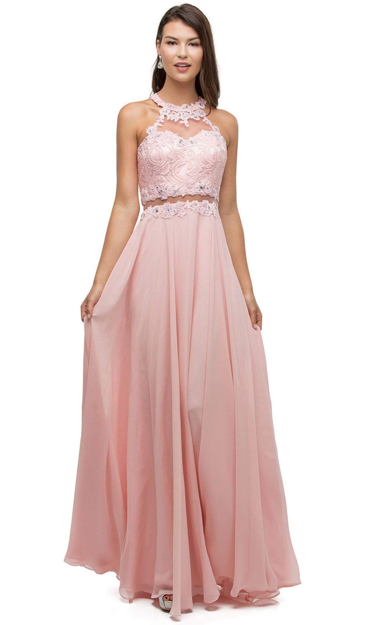 Dancing Queen - 9548 Jeweled Illusion Halter Chiffon Prom Dress Couture Candy Dancing Queen - 9548 Jeweled Illusion Halter Chiffon Prom Dress Couture Candy
