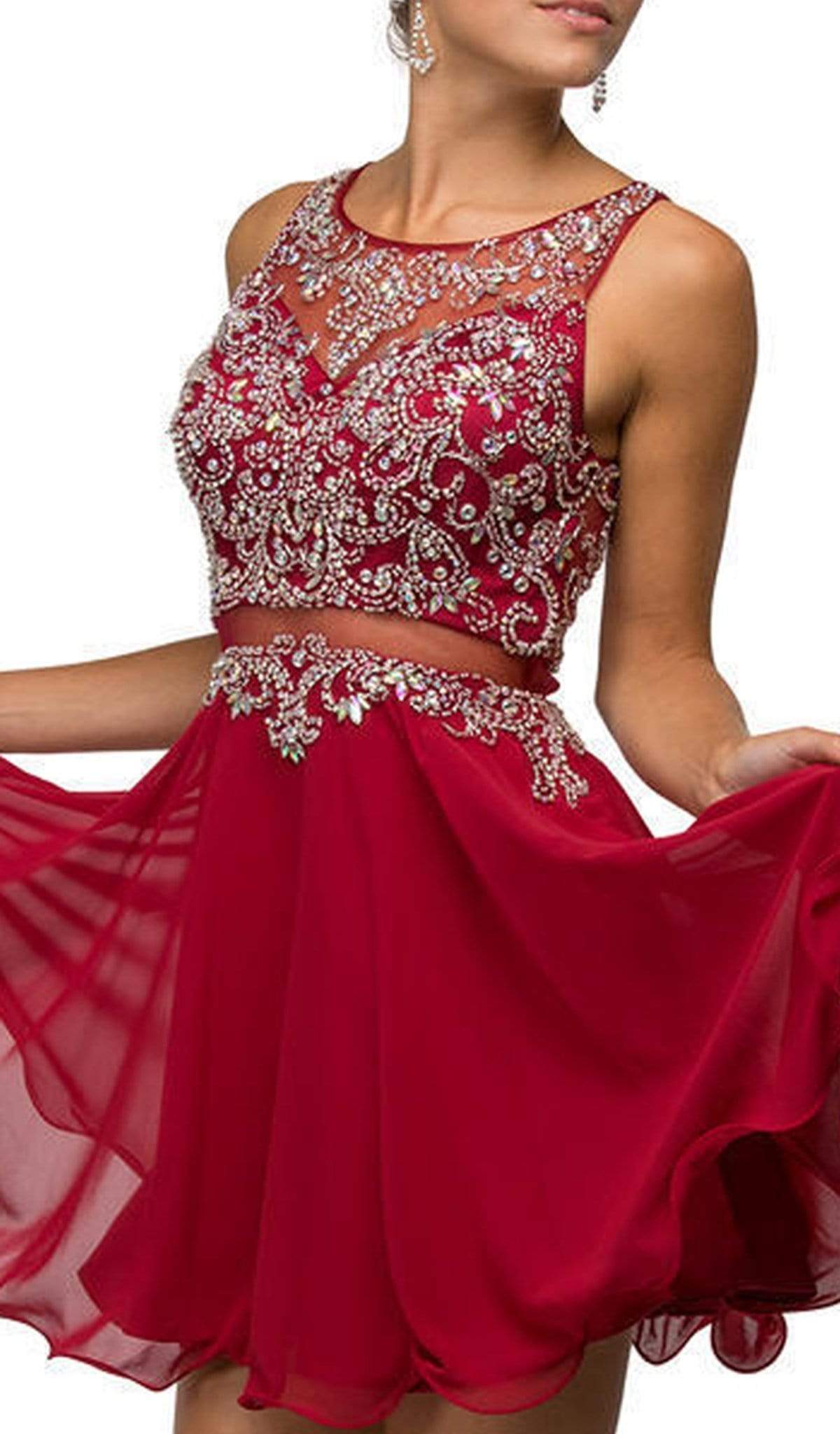 red homecoming dresses two piece Two Piece High Neck Short Red Satin Homecoming Dress with Beading US8 / Custom Color