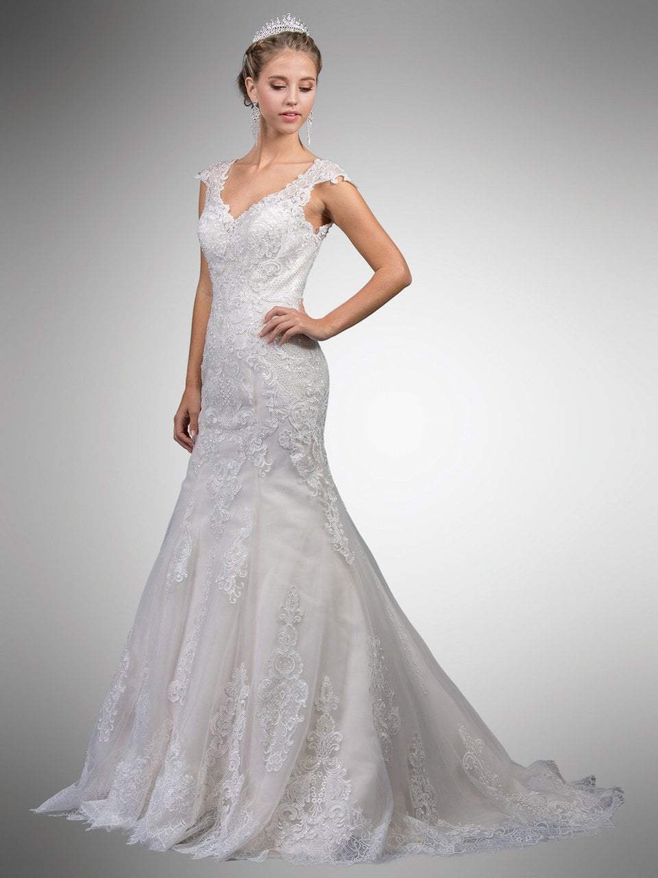 Dancing Queen Bridal - 10 V Neck Sheer Lace Back Wedding Dress Couture Candy Dancing Queen Bridal - 10 V Neck Sheer Lace Back Wedding Dress Couture Candy