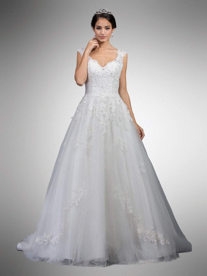 Dancing Queen Bridal - 19 Lace Embroidered V-neck Ballgown Bridal Dresses XS / Off White